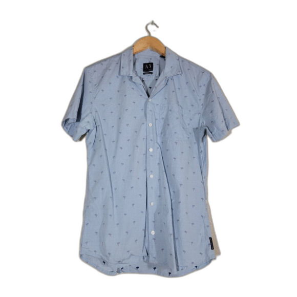 Armani Exchange Fitted Palm Trees Blue Button Shirt - Medium - Picture 1 of 7